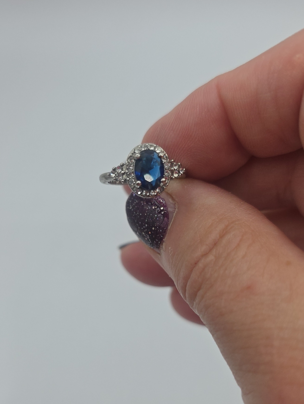 Blue Sapphire Halo Ring - Women's 9.25 Sterling Silver Cocktail Ring